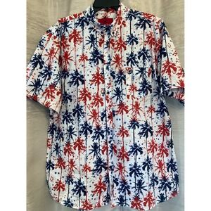 Southern Proper Button Up Shirt Palm Tree Print Short Sleeve‎ XXL